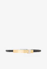 Salvatore Ferragamo Braided Leather Bracelet Black 770339 BR LIGHCUBE 771331-NERO ORO