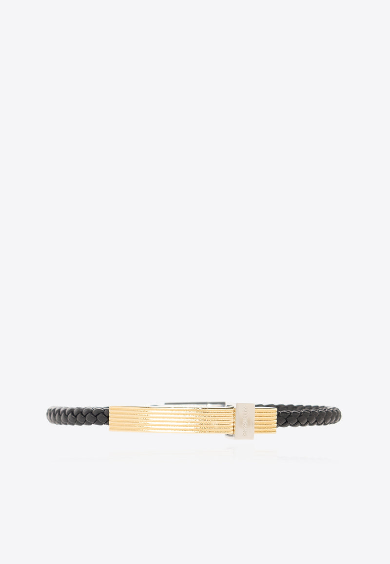 Salvatore Ferragamo Braided Leather Bracelet Black 770339 BR LIGHCUBE 771331-NERO ORO