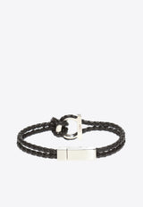 Salvatore Ferragamo Gancini Braided Bracelet 770141 BR G FRAME 712417-PELLE BLACK PLDLUCIDO