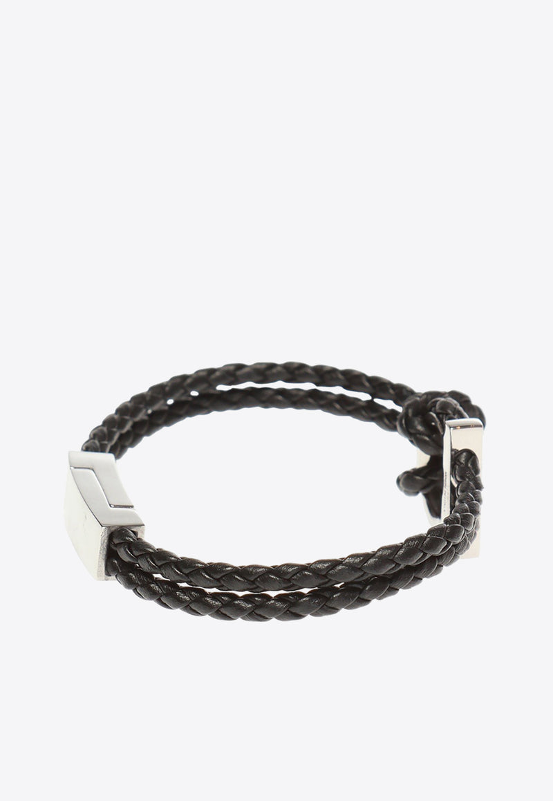 Salvatore Ferragamo Gancini Braided Bracelet 770141 BR G FRAME 712417-PELLE BLACK PLDLUCIDO