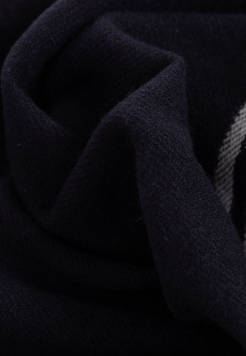 Salvatore Ferragamo Logo Wool Fringed Scarf Navy 520106 SR BANDFERR 770208-NEW NAVY WHITE