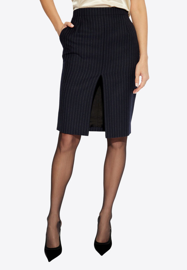 Saint Laurent Pinstriped Wool Pencil Skirt Navy 762647 Y127W-4260