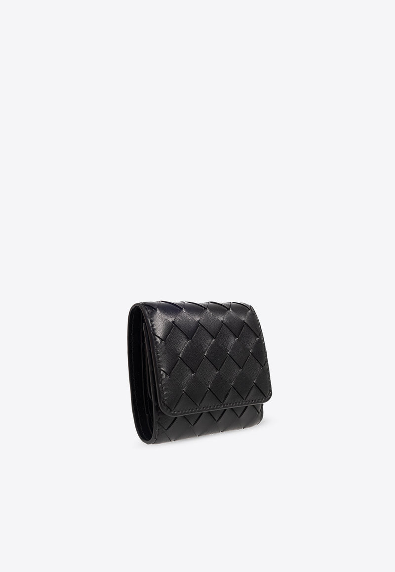 Bottega Veneta Intrecciato Leather Tri-Fold Wallet Black 776033 VCPP2-8425