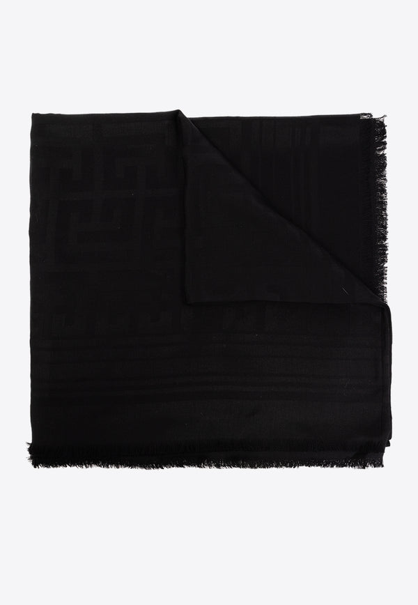 Balmain Monogram Viscose Scarf Black BF1XF040 VC44-EAP