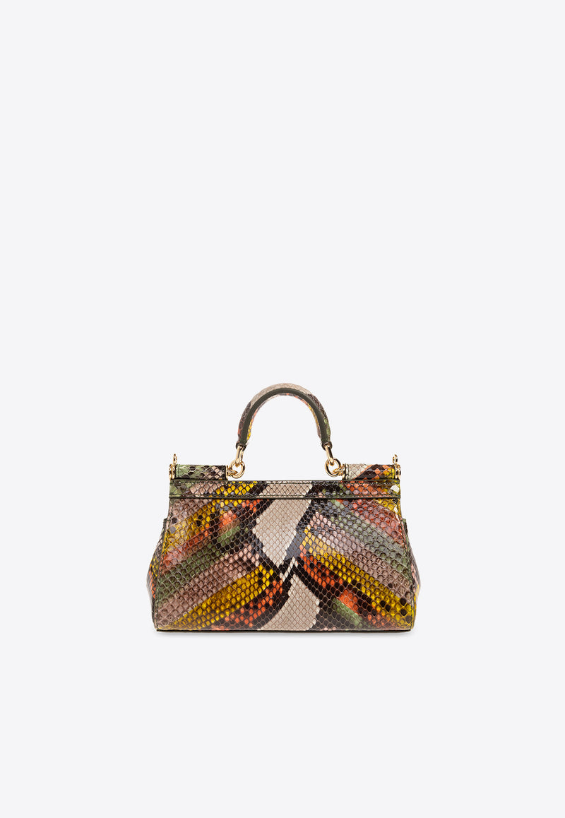 Dolce & Gabbana Small Sicily Top Handle Bag in Python Skin Leather Multicolor BB7116 A2Y64-8S833