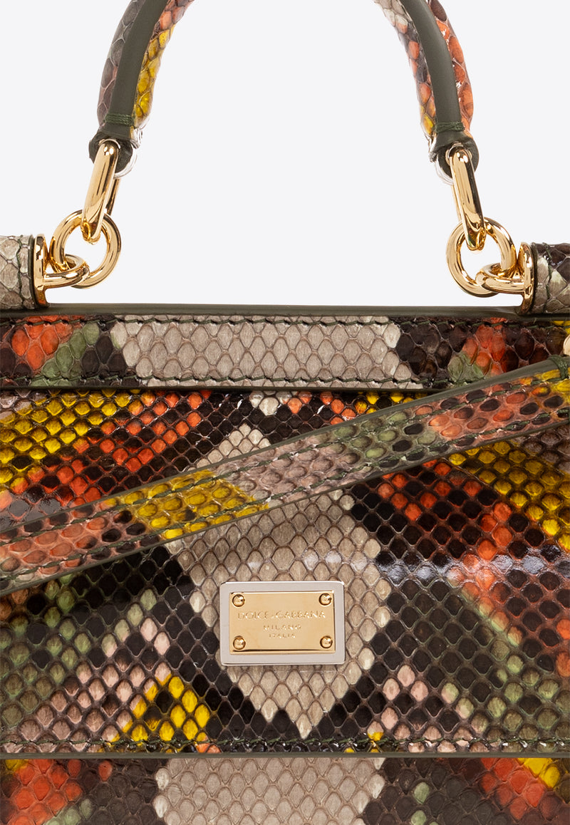 Dolce & Gabbana Small Sicily Top Handle Bag in Python Skin Leather Multicolor BB7116 A2Y64-8S833