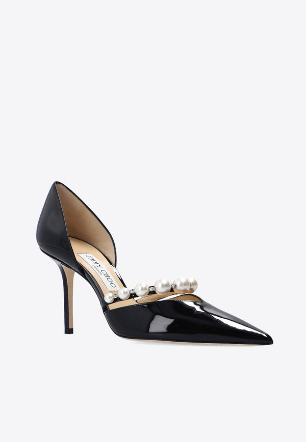 Jimmy Choo Aurelie 85 Patent Leather Pumps Black AURELIE 85 XKM-BLACK WHITE