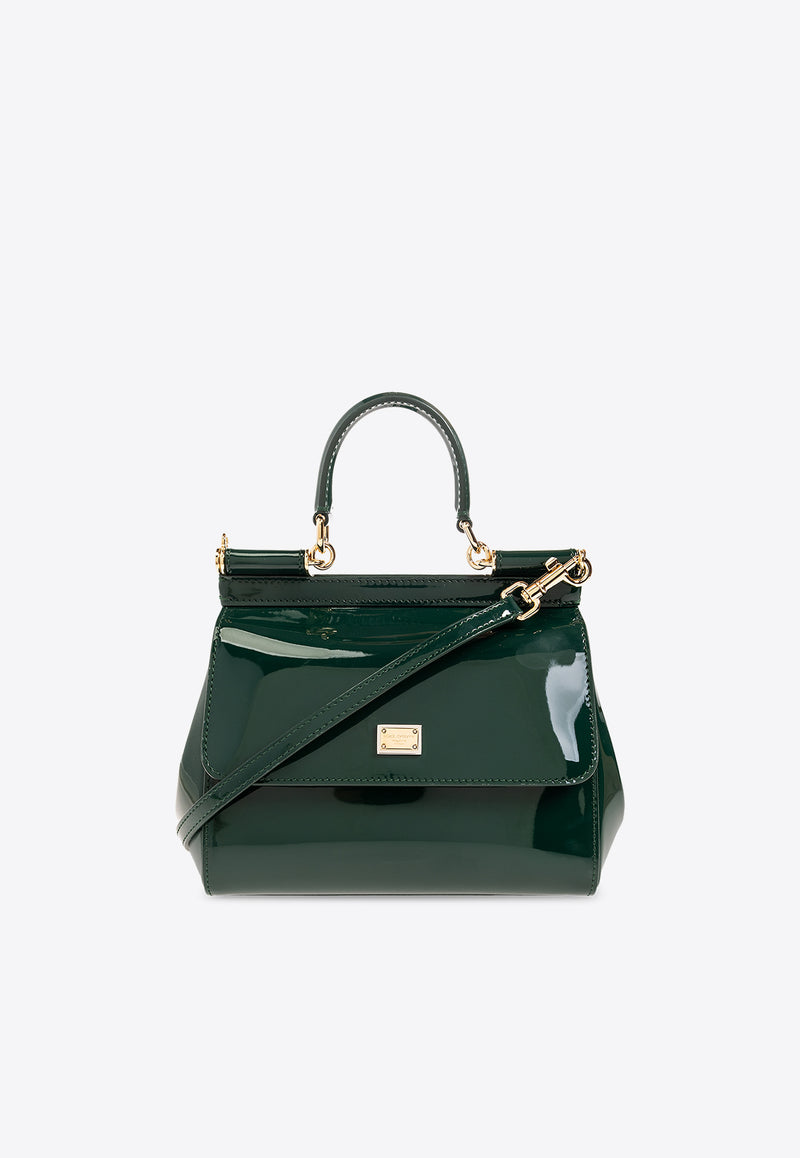 Dolce & Gabbana Medium Sicily Top Handle Bag in Patent Leather Green BB6003 A1471-89349