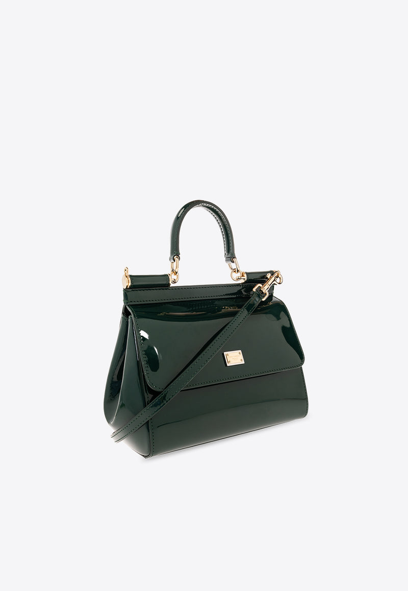 Dolce & Gabbana Medium Sicily Top Handle Bag in Patent Leather Green BB6003 A1471-89349