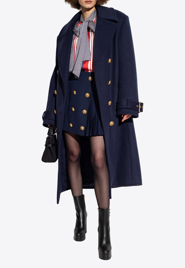 Balmain Double-Breasted Wool Coat Navy BF1UD095 WB72-6UC