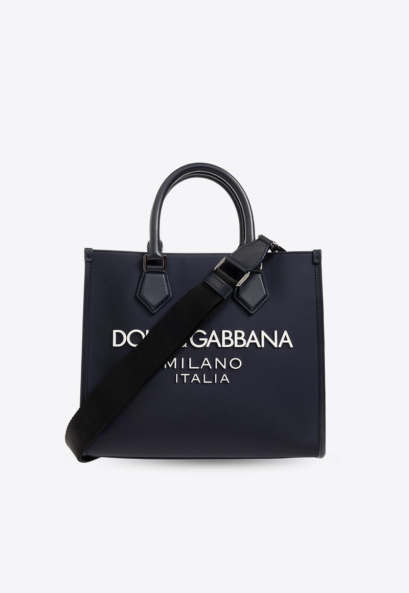 Dolce & Gabbana Logo Embossed Canvas Tote Bag Navy BM2272 AG182-8C653