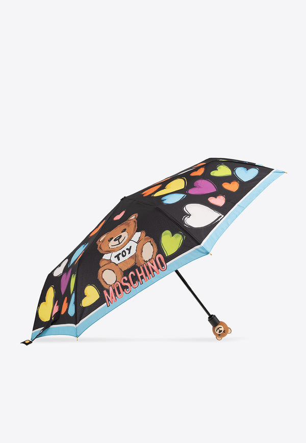 Moschino Hearts Print Foldable Umbrella Black 8587 OPENCLOSEA-BLACK