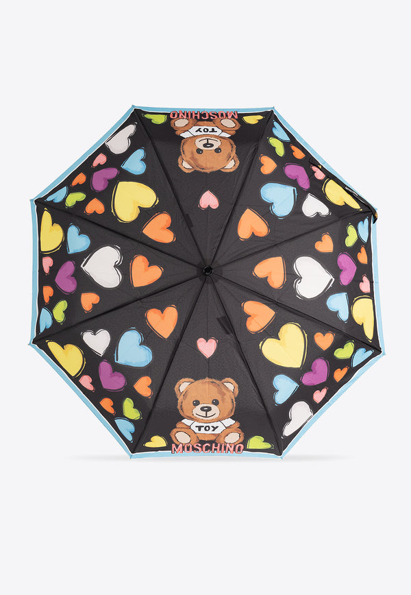 Moschino Hearts Print Foldable Umbrella Black 8587 OPENCLOSEA-BLACK