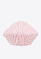 GANNI Logo Patch Wool Blend Beret Pink A4430 5789-395