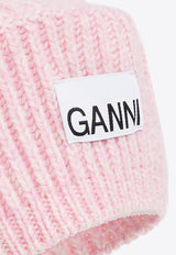 GANNI Logo Patch Wool Blend Beret Pink A4430 5789-395