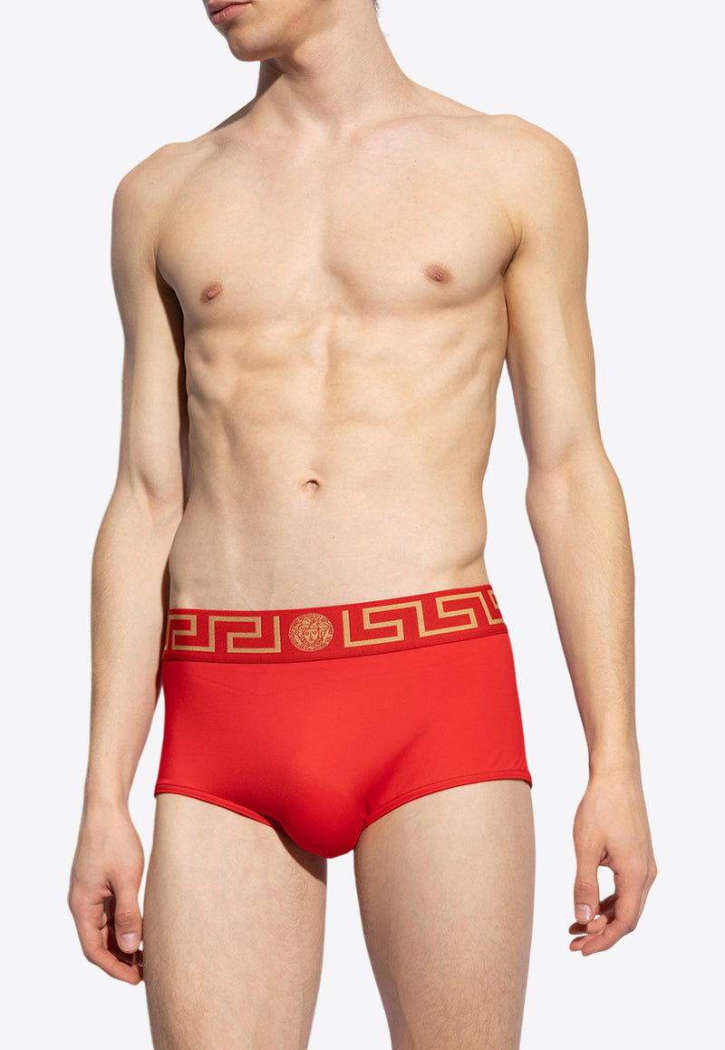 Versace Greca Print Swimming Briefs Red ABU01026 A232185-A9X2