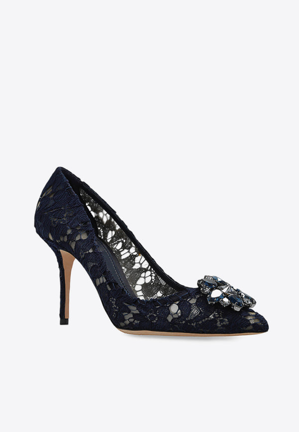 Dolce & Gabbana Bellucci 90 Guipure Lace Pumps Navy CD0101 AL198-80652