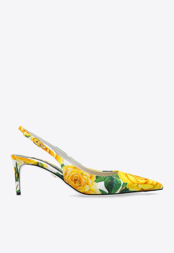 Dolce & Gabbana Lollo 60 Rose Print Slingback Pumps Multicolor CG0639 AS817-HA3VO