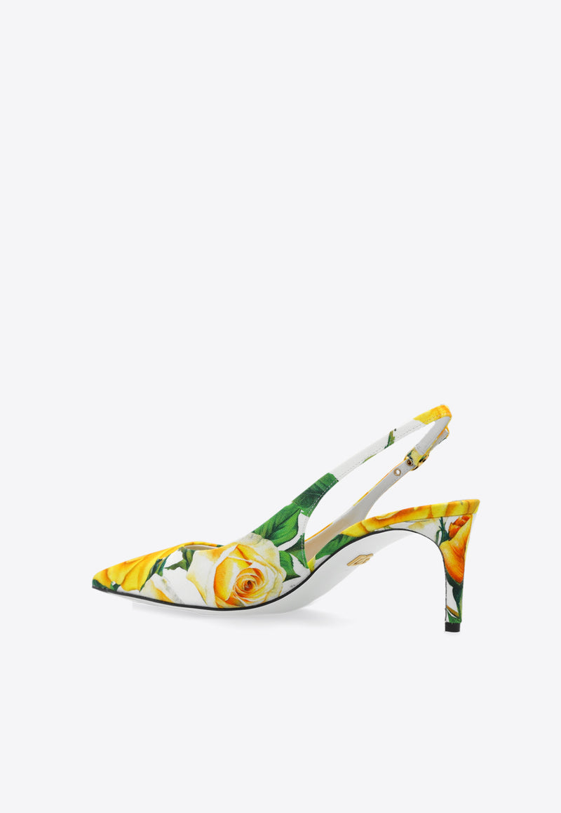 Dolce & Gabbana Lollo 60 Rose Print Slingback Pumps Multicolor CG0639 AS817-HA3VO