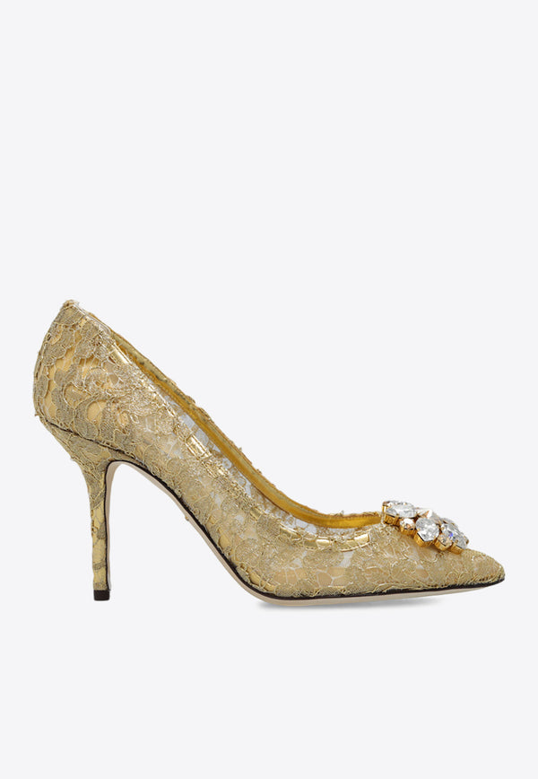 Dolce & Gabbana Bellucci 90 Guipure Lace Pumps Gold CD0101 AE637-80997