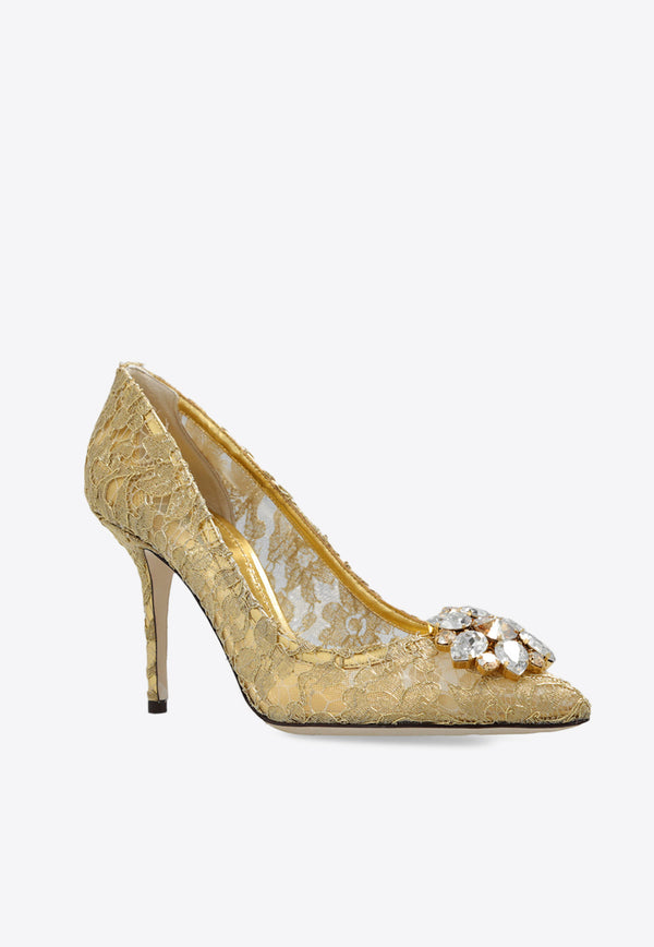 Dolce & Gabbana Bellucci 90 Guipure Lace Pumps Gold CD0101 AE637-80997