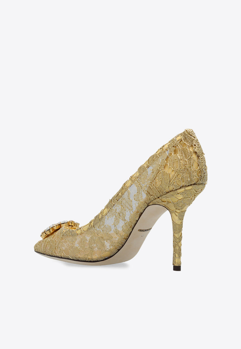 Dolce & Gabbana Bellucci 90 Guipure Lace Pumps Gold CD0101 AE637-80997