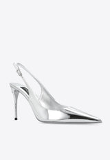 Dolce & Gabbana Lollo 105 Mirrored Leather Slingback Pumps Silver CG0621 AY828-80998