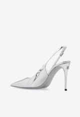 Dolce & Gabbana Lollo 105 Mirrored Leather Slingback Pumps Silver CG0621 AY828-80998