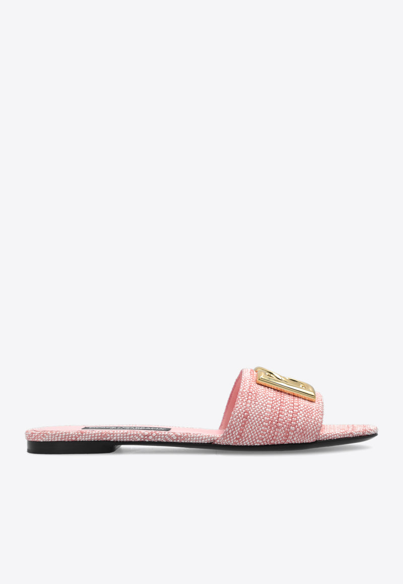 Dolce & Gabbana Bianca DG Logo Raffia Flat Sandals Pink CQ0592 AR344-8H451