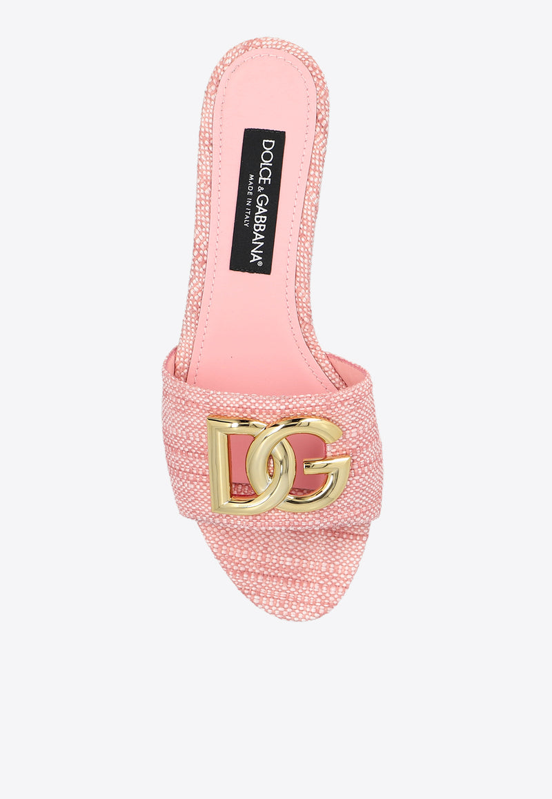 Dolce & Gabbana Bianca DG Logo Raffia Flat Sandals Pink CQ0592 AR344-8H451