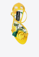 Dolce & Gabbana Keira 105 Floral Applique Sandals in Patent Leather Yellow CR1648 AR848-8L136