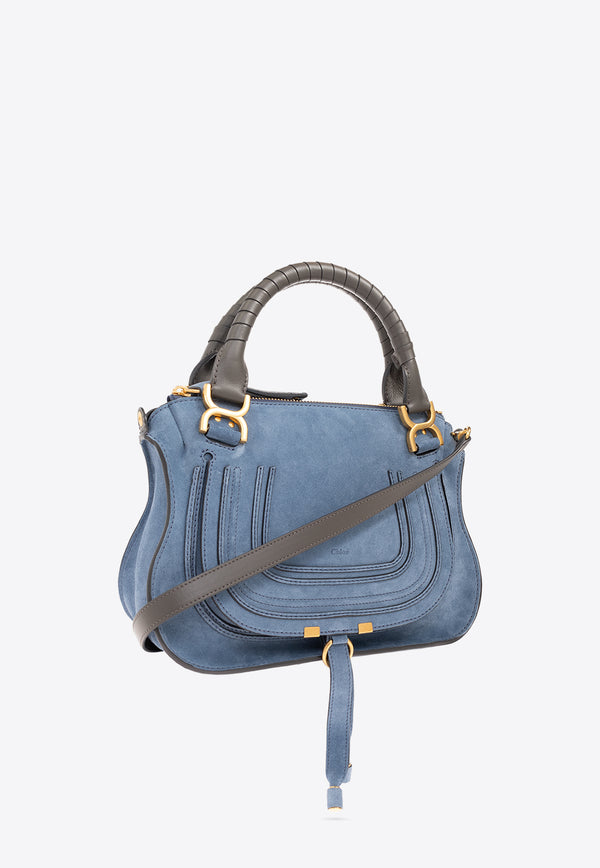 Chloé Medium Marcie Suede Shoulder Bag Blue CHC24SS661 M71-45H