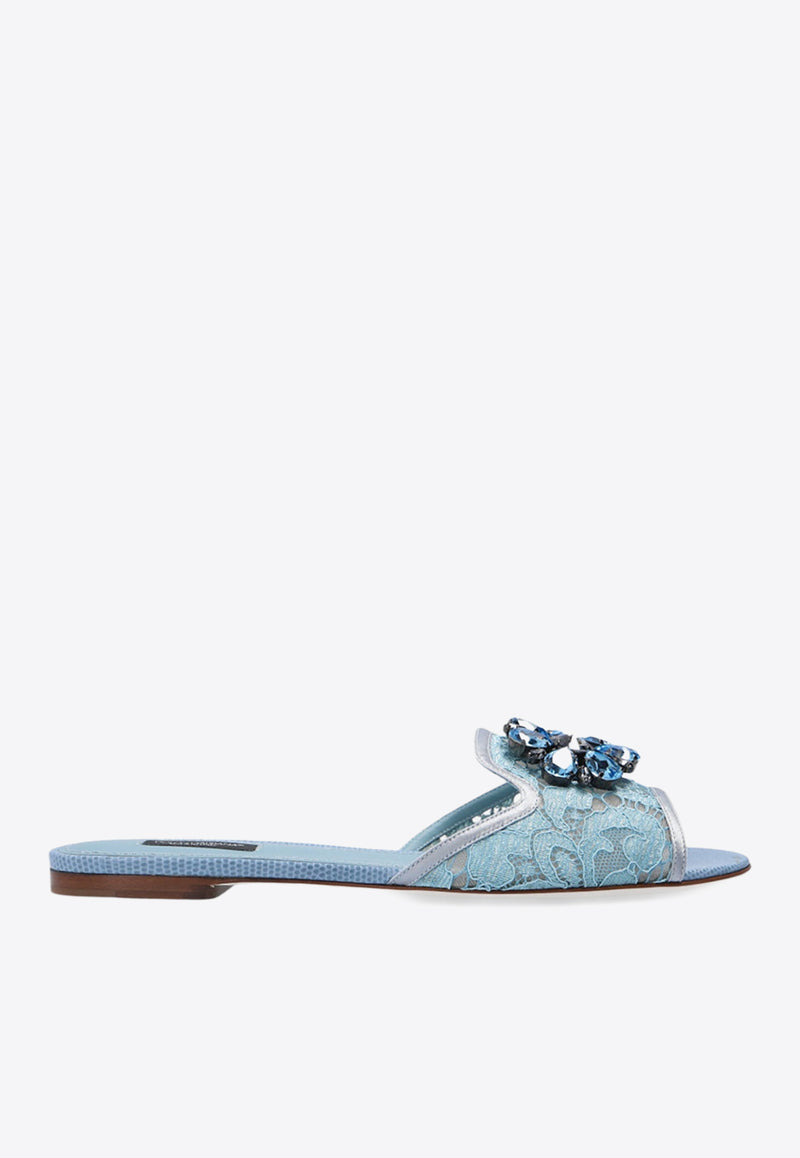 Dolce & Gabbana Bianca Embellished Lace Flat Sandals Light Blue CQ0023 AG667-80605