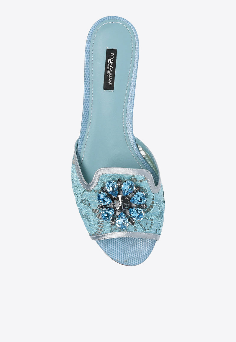 Dolce & Gabbana Bianca Embellished Lace Flat Sandals Light Blue CQ0023 AG667-80605