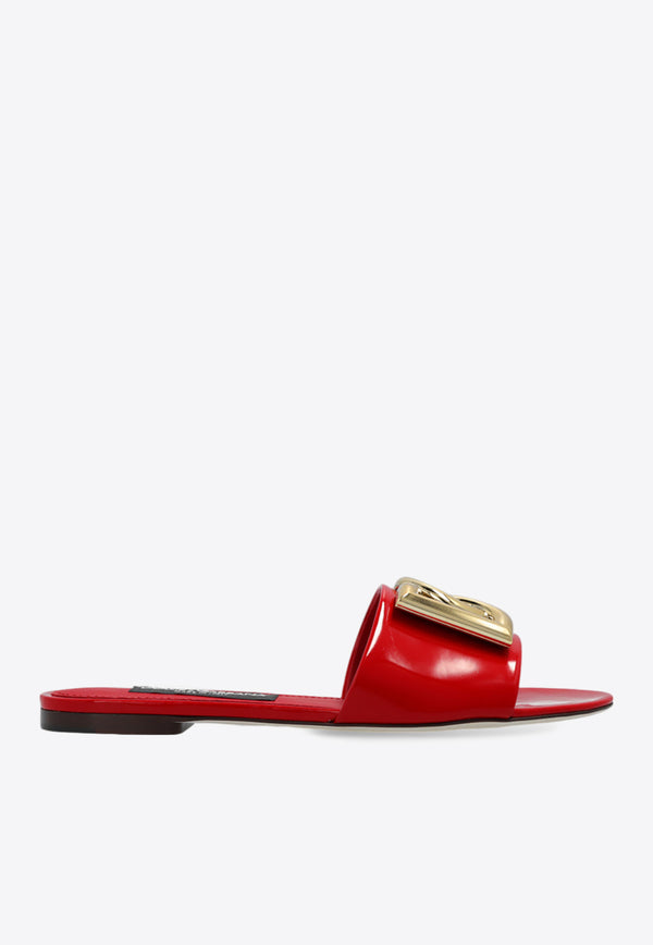 Dolce & Gabbana Bianca DG Logo Flat Sandals in Polished Leather Red CQ0455 A1037-8M307