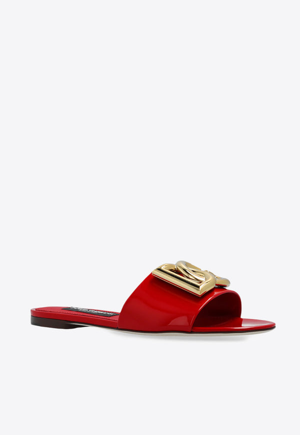 Dolce & Gabbana Bianca DG Logo Flat Sandals in Polished Leather Red CQ0455 A1037-8M307