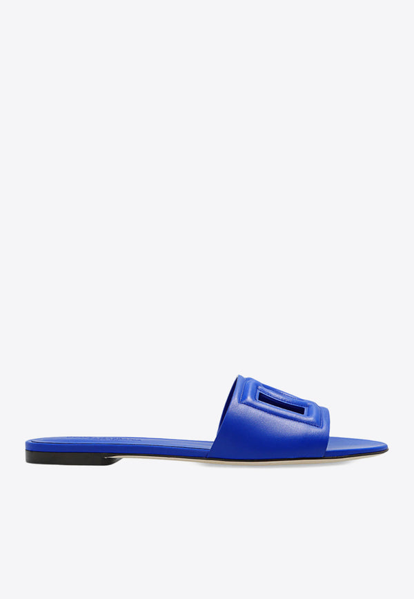 Dolce & Gabbana Bianca DG Logo Flat Sandals in Calf Leather Blue CQ0436 AY329-80623