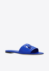 Dolce & Gabbana Bianca DG Logo Flat Sandals in Calf Leather Blue CQ0436 AY329-80623