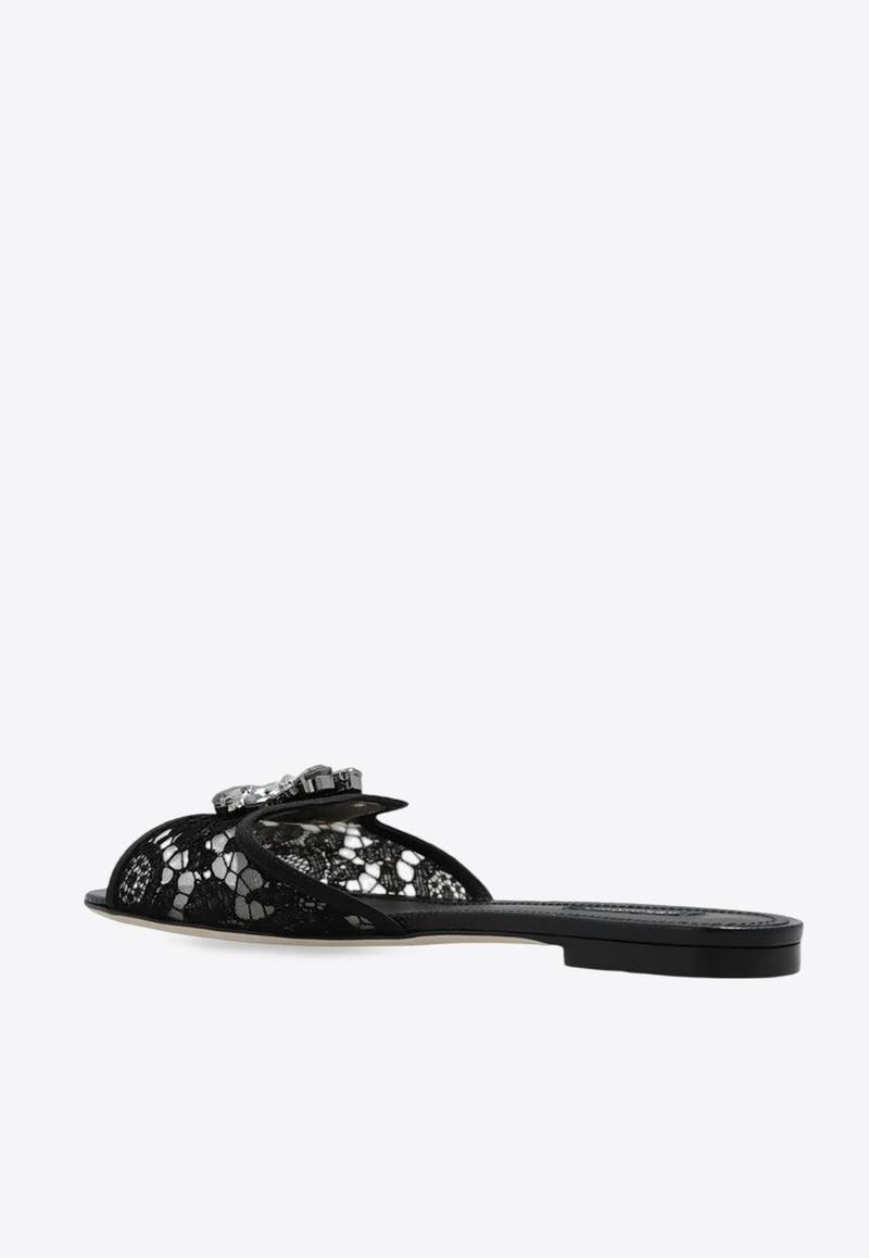 Dolce & Gabbana Bianca Embellished Lace Flat Sandals Black CQ0023 AG667-80999