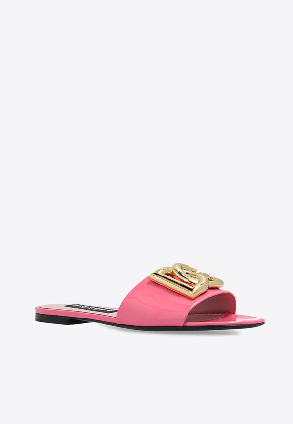 Dolce & Gabbana Bianca DG Logo Flat Sandals in Polished Leather Pink CQ0455 A1471-87141