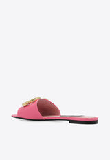 Dolce & Gabbana Bianca DG Logo Flat Sandals in Polished Leather Pink CQ0455 A1471-87141