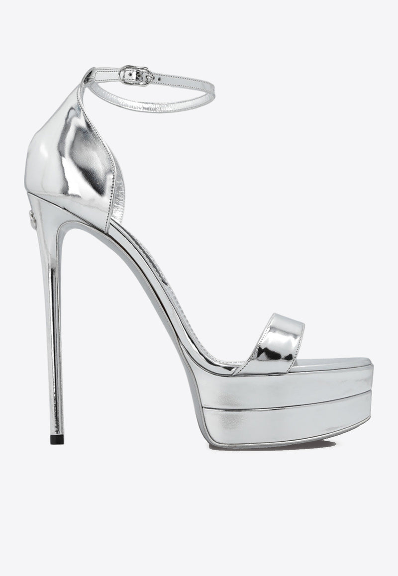 Dolce & Gabbana Keira 145 Metallic Leather Platform Sandals Silver CR1246 AY828-80998