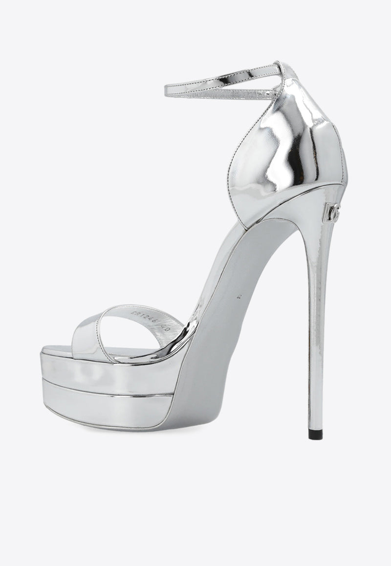 Dolce & Gabbana Keira 145 Metallic Leather Platform Sandals Silver CR1246 AY828-80998