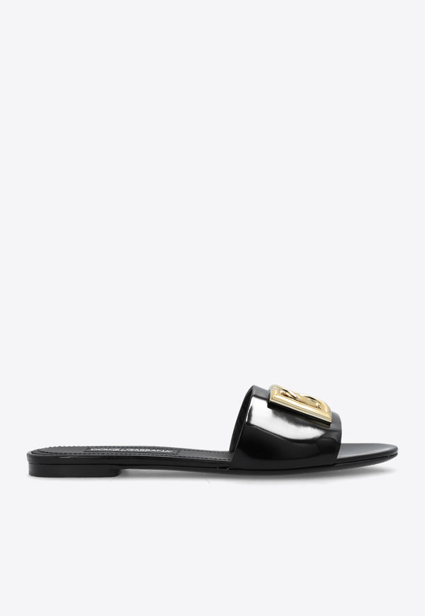 Dolce & Gabbana Bianca DG Logo Flat Sandals in Polished Leather Black CQ0592 A1037-80999