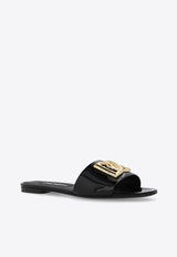 Dolce & Gabbana Bianca DG Logo Flat Sandals in Polished Leather Black CQ0592 A1037-80999