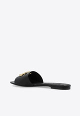 Dolce & Gabbana Bianca DG Logo Flat Sandals in Polished Leather Black CQ0592 A1037-80999