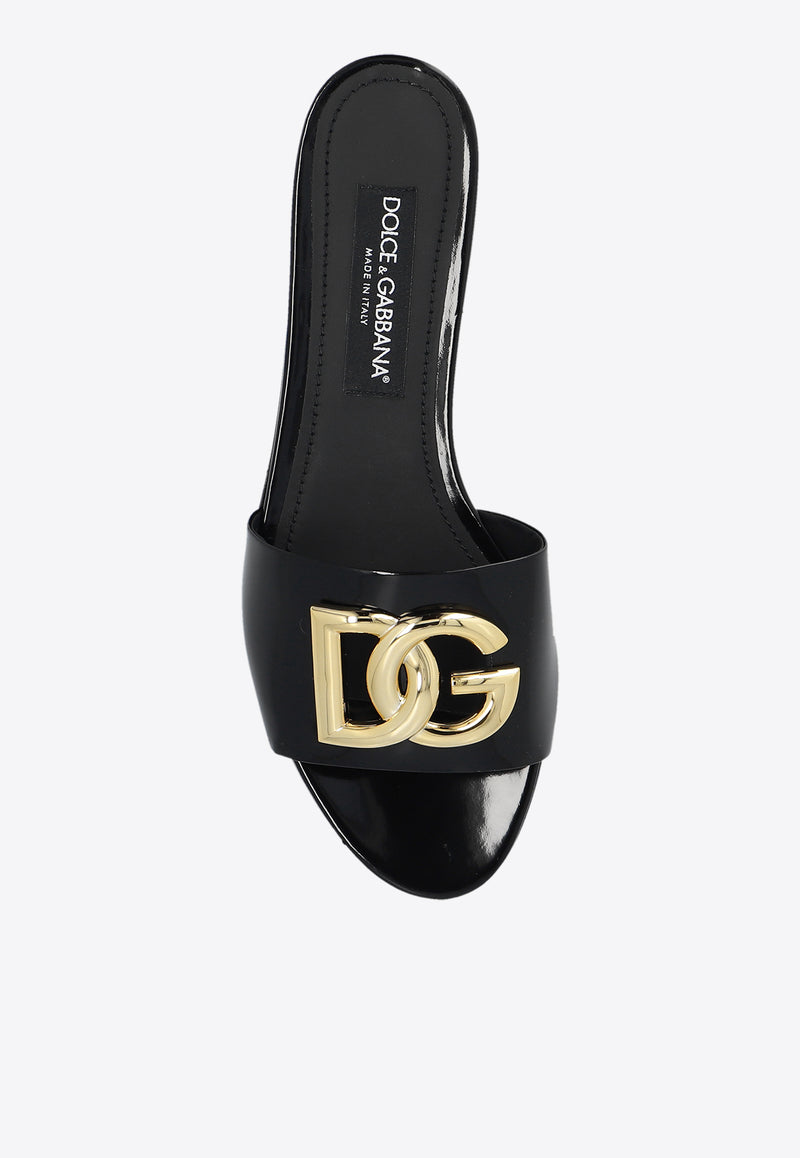 Dolce & Gabbana Bianca DG Logo Flat Sandals in Polished Leather Black CQ0592 A1037-80999