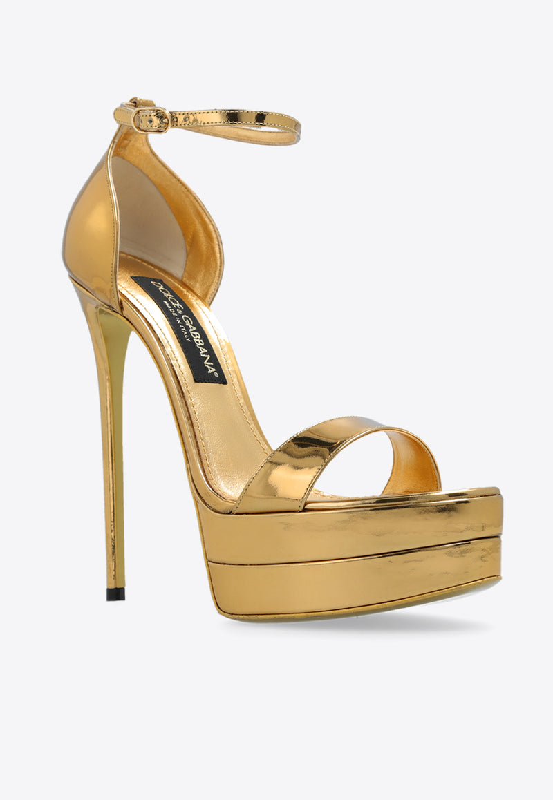 Dolce & Gabbana Keira 145 Metallic Leather Platform Sandals Gold CR1246 AY828-89869