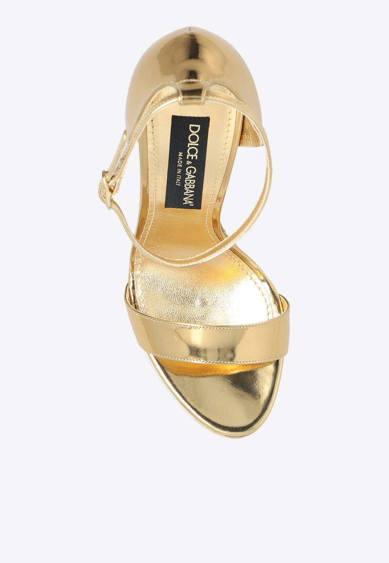 Dolce & Gabbana Keira 145 Metallic Leather Platform Sandals Gold CR1246 AY828-89869