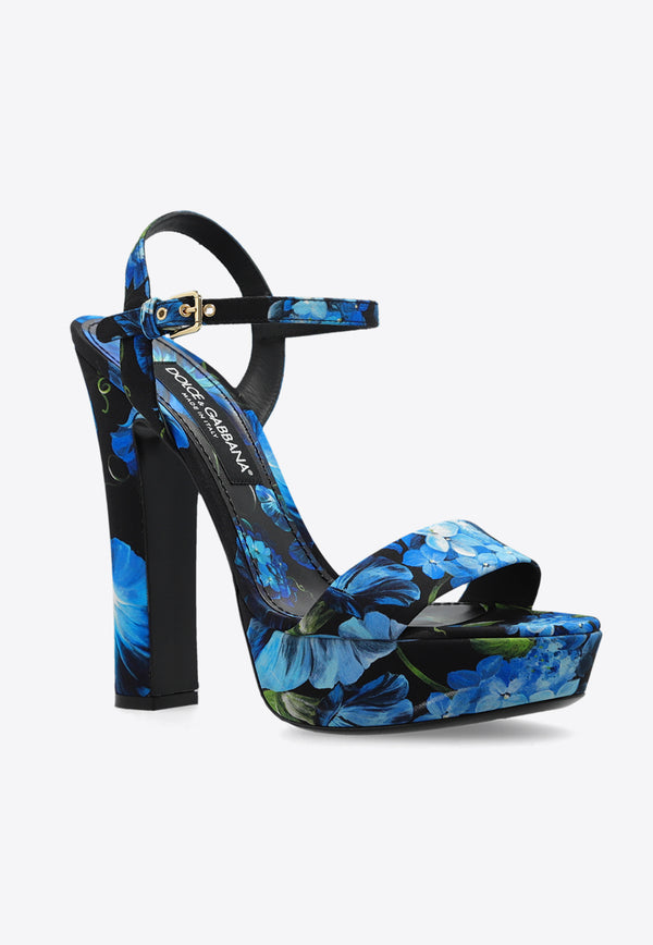 Dolce & Gabbana Women 105 Bluebell Print Platform Sandals Blue CR1686 AQ774 HN4YH